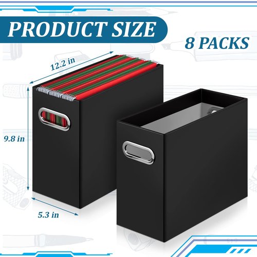 File Organizer, 8 Packs Cardboard File Storage Folder Letter Size Portable Desktop Holder Collapsible Hanging Folders Box with Handle Magazine Book Storage Filing Box for Home Office(Black)