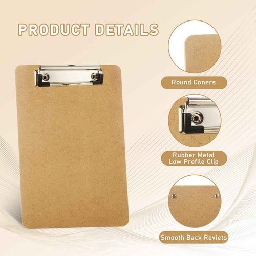 WOPPLXY 40 Pcs Mini Clipboards, 6" x 9" Small Clipboards Bulk, Wood Hardboard with Low Profile Clip, A5 Memo Size Clip Boards, Mini Wooden Clipboard for Home, Office, School Classroom Supplies, Brown