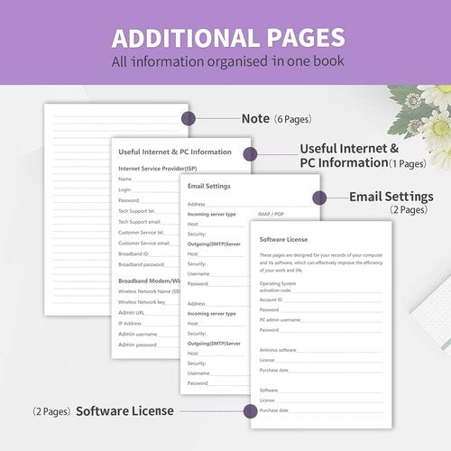 Password Book - Hardcover Password Keeper with Alphabetical Tabs | 5.3'' x 7.7'' - Purple