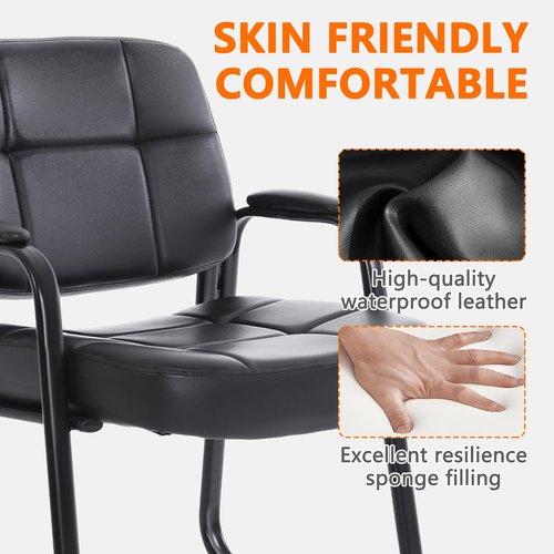 CLATINA Big & Tall 400 lbs Waiting Room Guest Chair, Leather Office Reception Chair No Wheels with Backrest Wide Seat and Padded Arms for Home Office Lobby Conference Waiting Room, Black, 1PACK