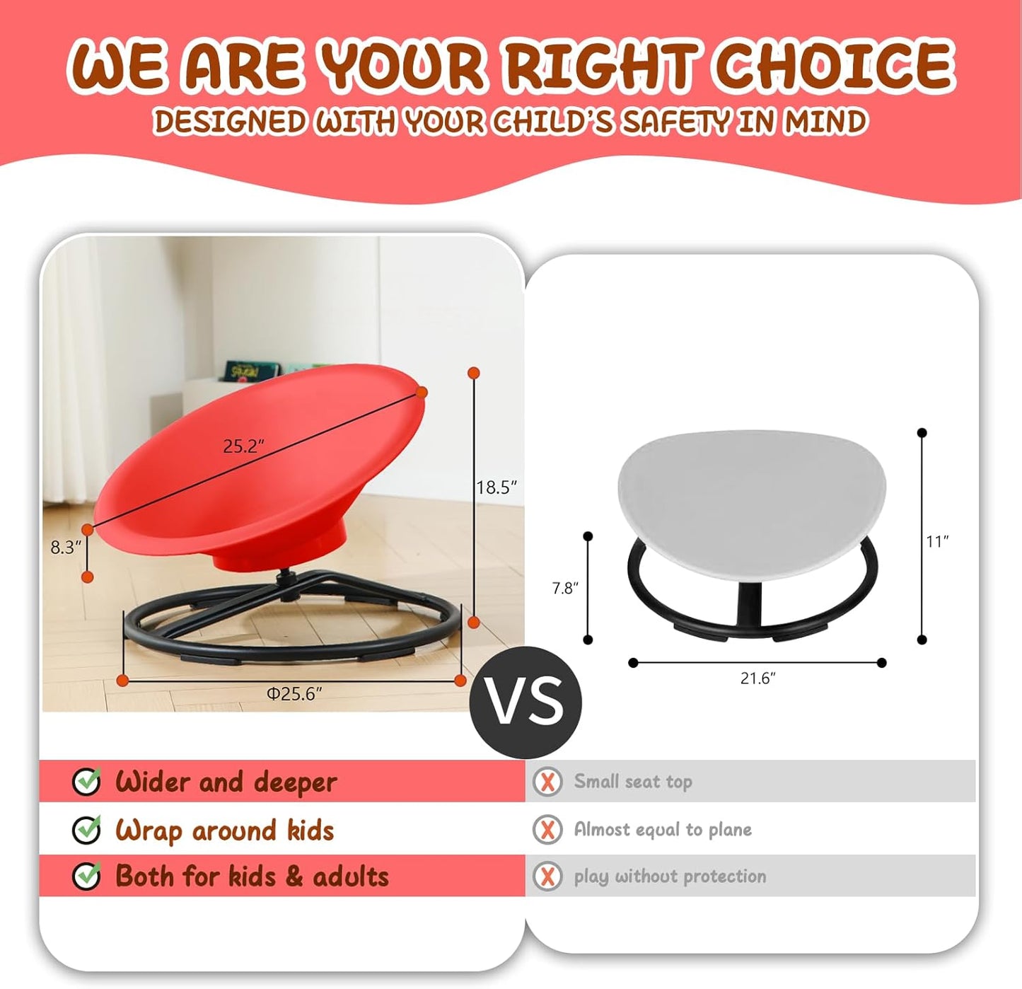 Skiennix Spinning Chair - Sensory Swivel Toy for Autistic Kids Age 3+ | Enhances Motor Skills (Red)