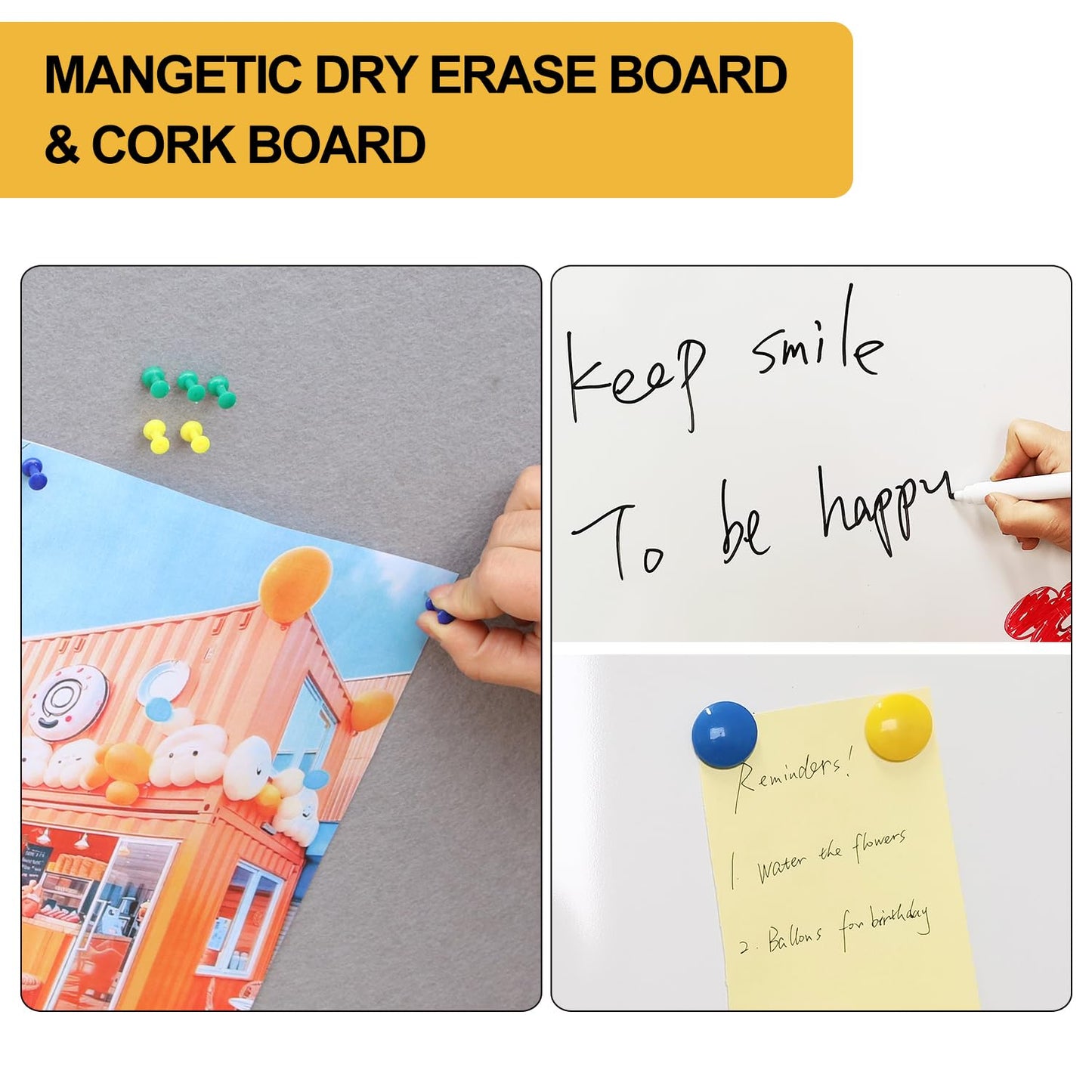 DEVELOP Large Grey Felt Bulletin & Magnetic Dry Erase Combo Board, 72 x 36 Inch Hanging Whiteboard/Grey Felt Bulletin Combination Board with Marker Tray, Pins, Eraser, Markers & Magnets