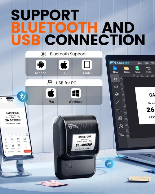 Ponek Label Maker Machine - Versatile Address & Barcode Printer with 4000 Icons | Ideal for Home, Office & School