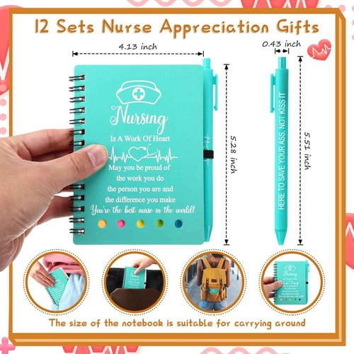 Fullhawl 24 Sets 2025 Nurse Appreciation Gift Bulk Thank You Gift for Medical Nursing Assistant Spiral Notebook with Sticky Note Inspirational Ballpoint Pen for RN Staff Coworker Doctor Student Grad
