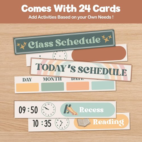 Godery Daily Schedule Pocket Chart - Boho Theme Classroom Decor for Pre-K to Grade 6 | Black