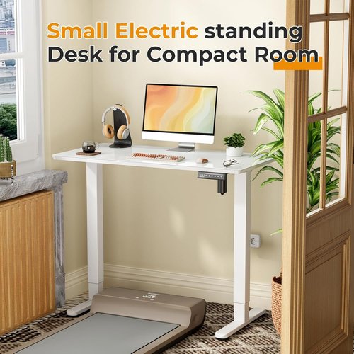 JOY Worker Electric Standing Desk - Height Adjustable 40" x 20" Glass Workstation | White Finish