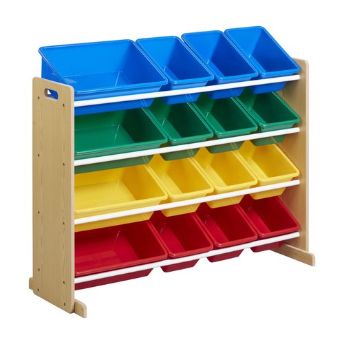 ECR4Kids 4-Tier Organizer with 16 Bins, Toy Storage, Natural/Primary