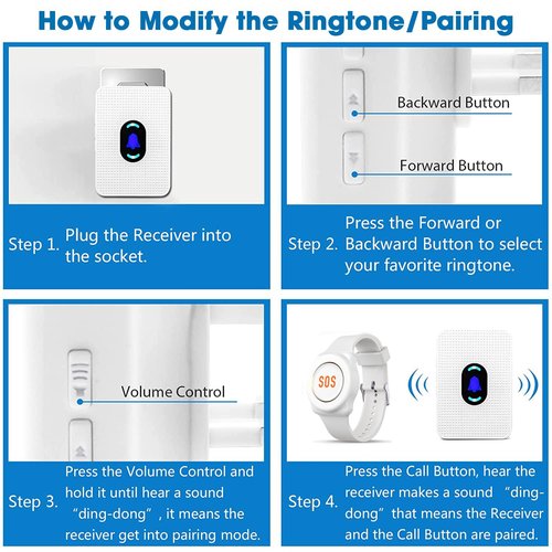 Daytech Wireless Caregiver Pager Call Button Elderly Nurse Alert System for Elderly Monitoring/Seniors with 2 SOS Call Panic Buttons & 2 Watch Pagers, 500+Feet 3 Receivers