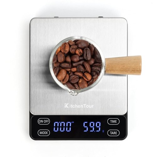 KitchenTour Nano Coffee Scale - High Precision 3kg/0.1g Timer for Espresso & Pour Over | Backlit LCD Display