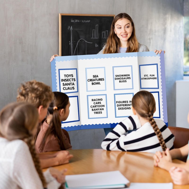 Dinifee 90 Pcs Science Fair Board Supplies Include 72 Trim Scalloped Bulletin Borders 18 Presentation Board Subtitles for Classroom Office Display(Blue)