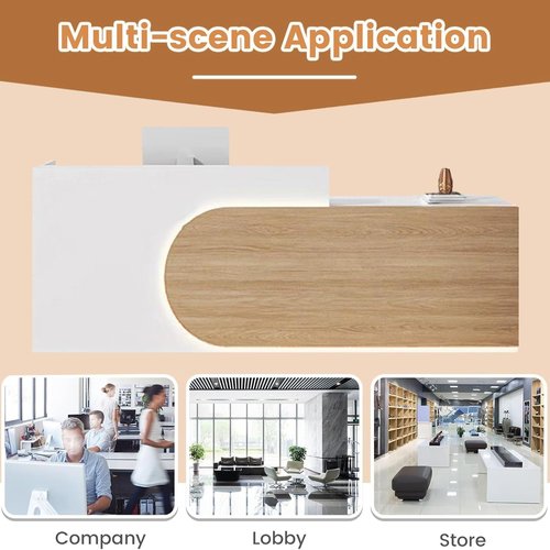 Modern Large Front Reception Desk with Counter - L-Shaped Commercial Receptionist Desk ，for Offices Multi-Functional Reception Table for Cash Registers or Receptions(A1,L70.8in)