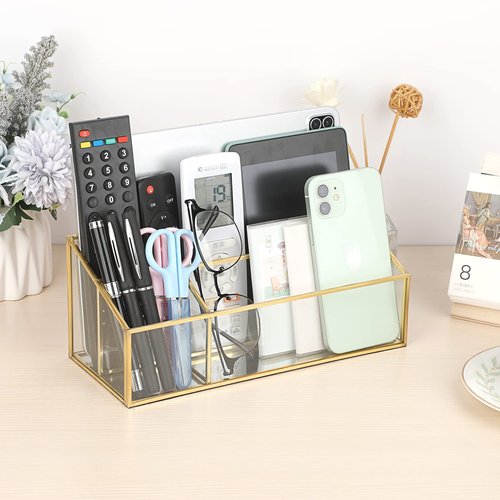 Sumnacon Glass Mail Organizer, Modern Countertop Desk Organizer, Makeup Brush Holders for Living Room, Kitchen