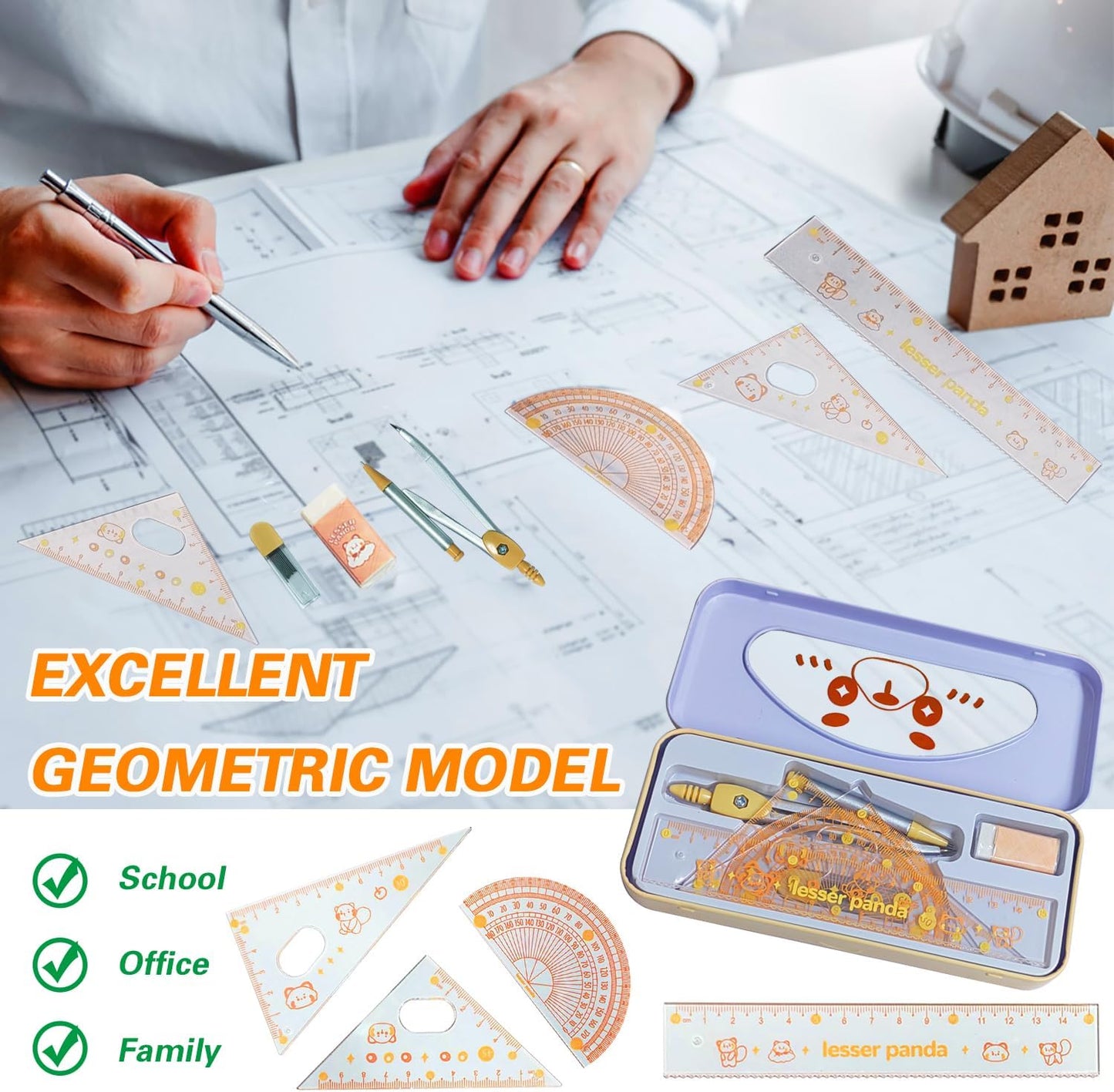 7Pcs Geometry Set | Math Protractor, Compass, Ruler & Mechanical Pencil - Essential Back to School Kit for Students