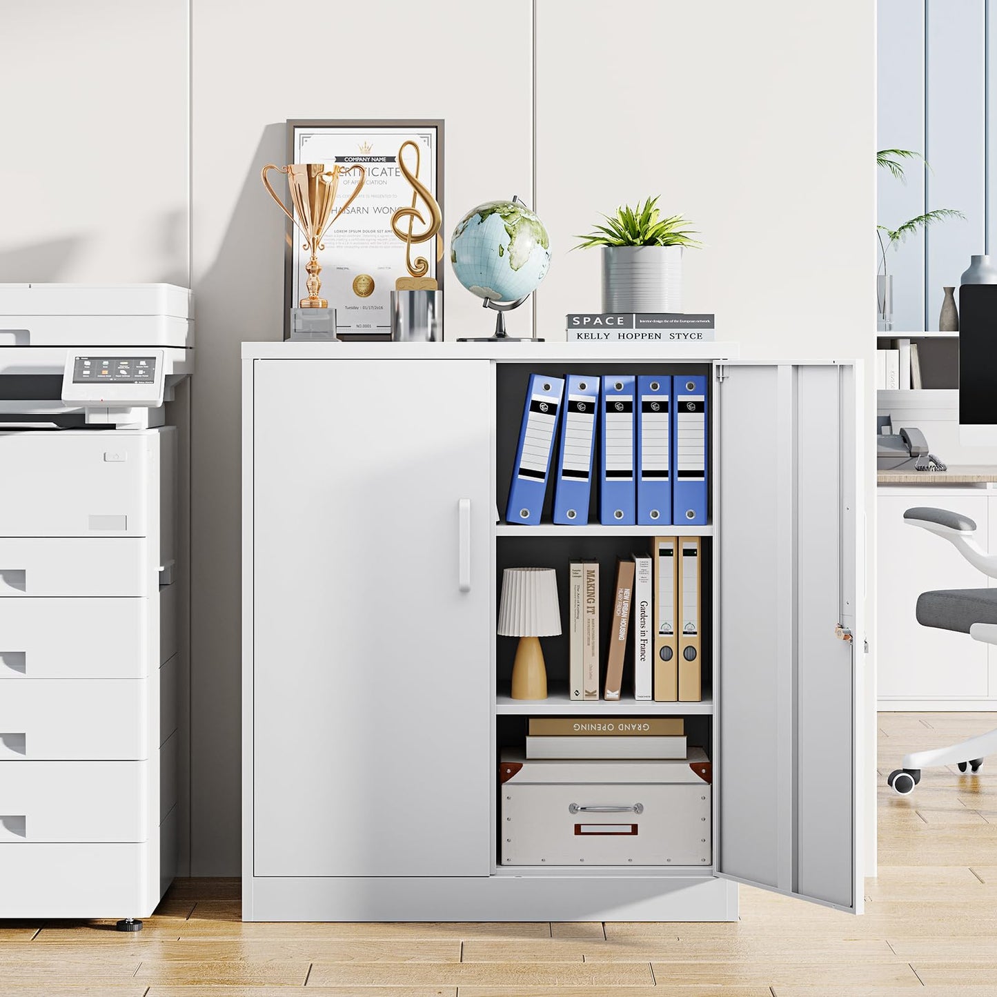 Letaya Metal Storage Cabinets with Lock, Small Locker Organizer Steel Cabinets, Adjustable Layers Shelves 2 Doors for Home, Office, Warehouse,Garage,Industrial,Employee Lockers (White-36)