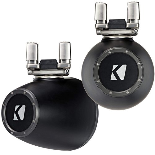 KICKER 44KMTC9 9" Black Horn-Loaded Tower Speakers & 1200 Watt Marine Amp with Tube-clamp mounting