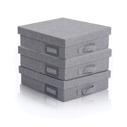 Mocolerno Linen Scrapbook Storage Box Photo Boxes Storage Document Letter File Box with Lid 14'' x 13''x 4'' Gray (3 pack)