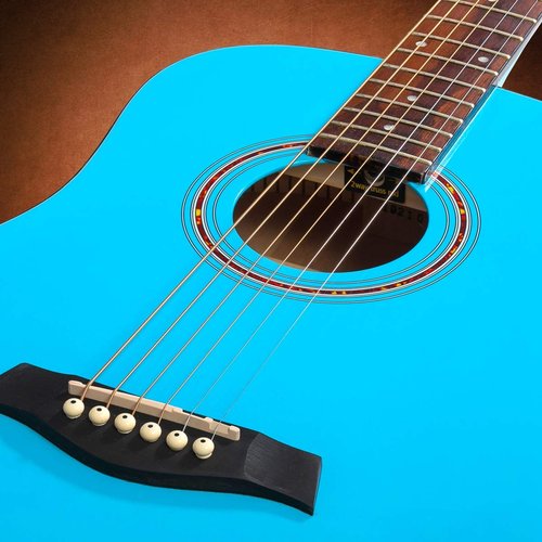 Hola! Music 3/4 Size Acoustic Guitar Bundle for Beginners, 6 String Beginner Solid Spruce Top Acoustic Guitar With Rosewood FIngerboard, 36 inch, Light Blue