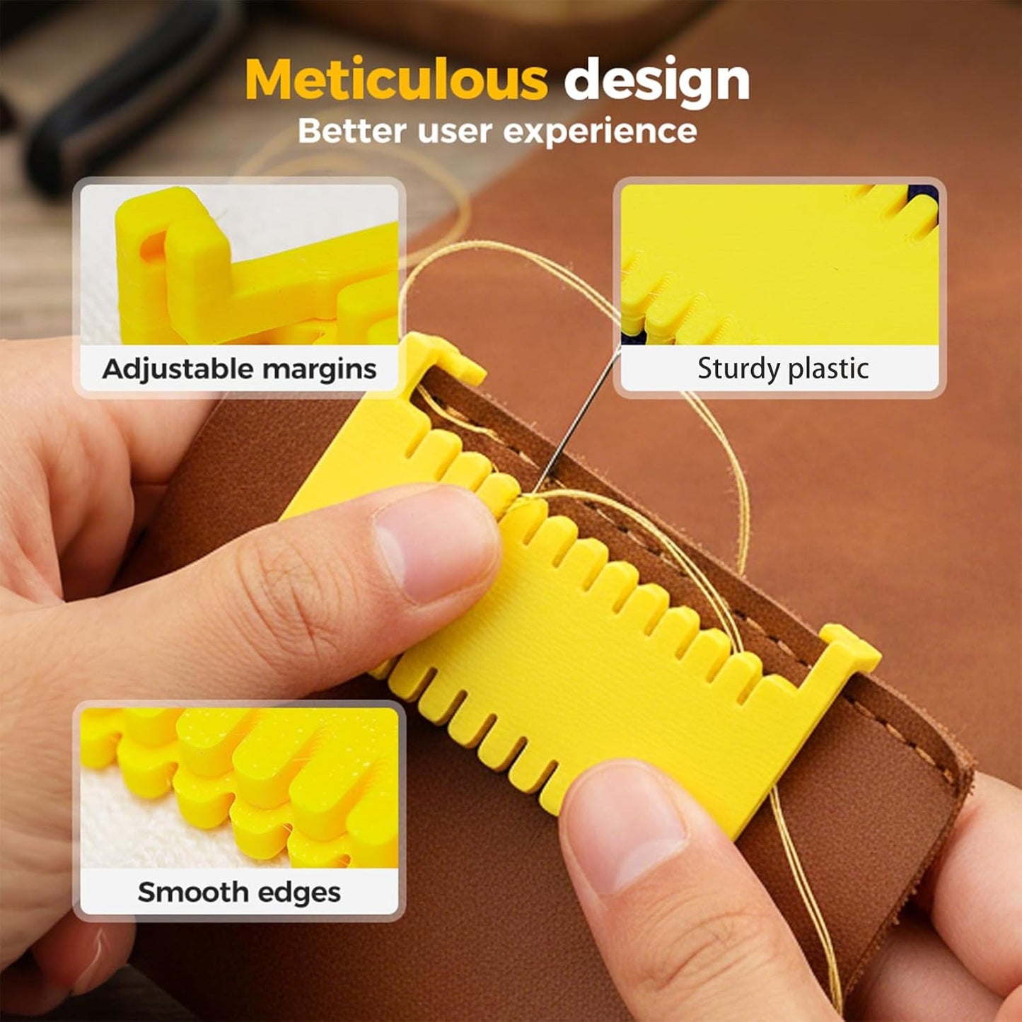 Skiennix Edge Stitch Lock & Sewing Gauge Set - 3 Pcs Clip-On Ruler for Even Stitching (2/3/4mm)