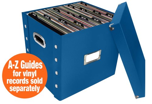 Snap-N-Store Vinyl Record Storage Box - Pack of 1-13.2 x 12.625 x 12.5 Inch LP Holder with Lid for 12-inch Records - Crate Holds up to 75 Vinyl Albums - Classic Blue