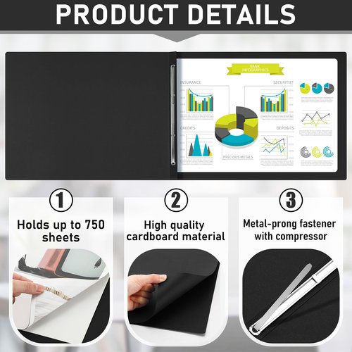 Resurhang 40 Pcs Pressboard Report Cover, 3" Capacity Presentation Binder Folder with Metal Prong Paper Fastener to Neatly Bind Reports Proposals Transcripts, Other Documents (11x17 Inch,Black)