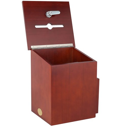 Wood Charity Donation collection Box Office suggestion Ballot Box With wide slot for envelopes and suggestion comment forms, side Pocket and Locking Hinged Lid & Pen for Table Or Counter-top(Mahogany)