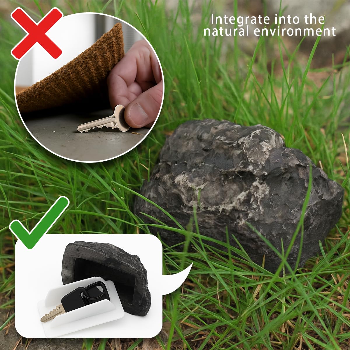 Hidden Holder Rock for Outside – Waterproof Spare Key Hider, Realistic Outdoor Key Hiding Spot, Fake Rock Safe for Garden, Yard, Driveway Security