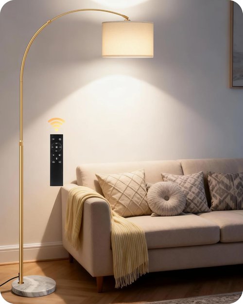 75" Arc Floor Lamp by DW15LD05 - Dimmable with Remote & Adjustable Height | Marble Base & Rotating Shade