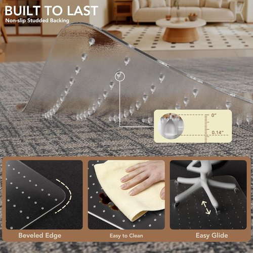 Regine Switzerland Office Chair Mat - Heavy-Duty Clear Plastic Floor Protector for Low Pile Carpet | 48" x 60" Size