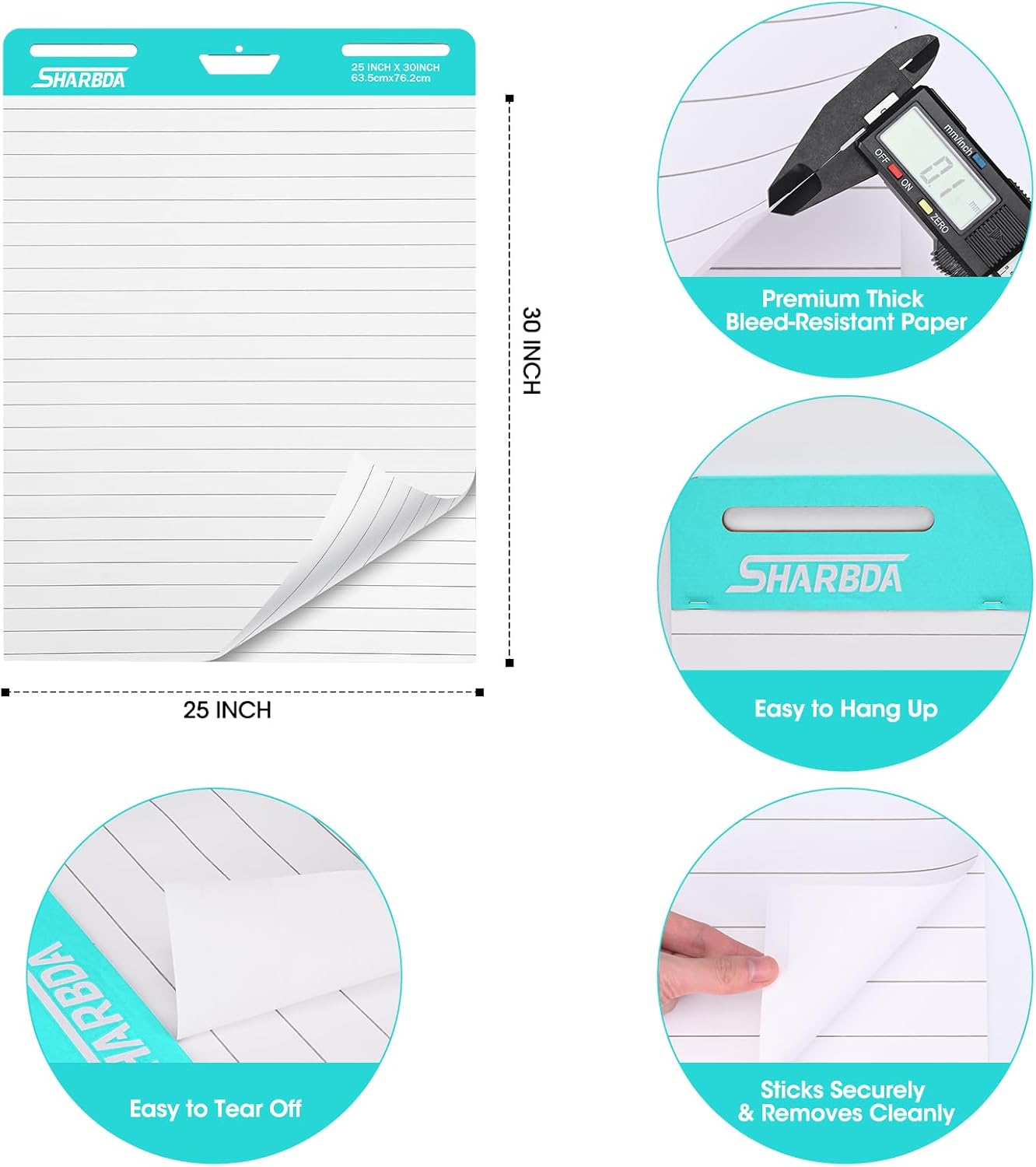 Skiennix Lined Sticky Easel Pad - Super Sticky & Bleed-Resistant Flip Chart Paper | 25" x 30", 30 Sheets/Pad, 2 Pads
