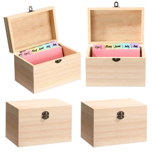 Burbell 4 Pcs Index Card Holder 3x5 Wooden Notecard Recipe Box Index Card Organizer Business Storage Case Flashcard Notecard Holders Gift Supplies for Back to School Home Office