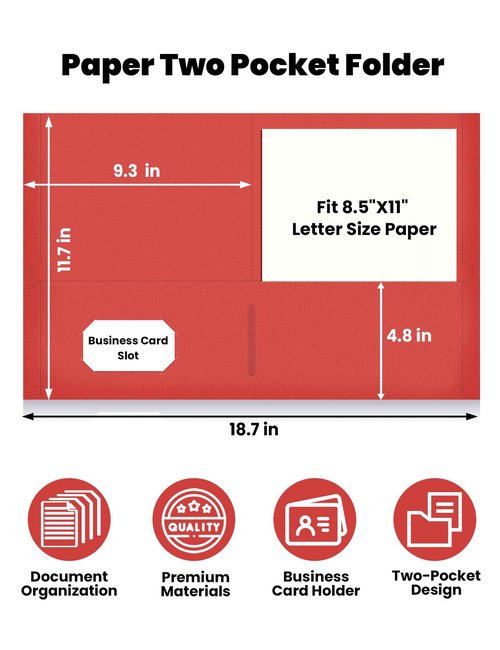 SUNEE Folders with Pockets(125 Pack, Red), 2 Pocket Folders Fit Letter Size Paper, Paper File Folder for School Office Home Business
