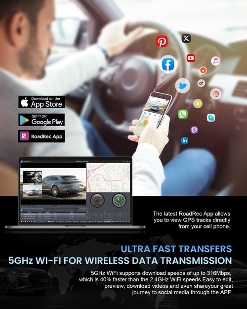 OMBAR T1 4K 3 Channel Dash Cam, STARVIS 2 IMX678 Sensors, Free 128GB Card, 2025 New Full Color HDR Night Vision, 4K+1080P+1080P Triple Car Camera,5G WiFi, 24H Parking Mode, Support 512GB Max
