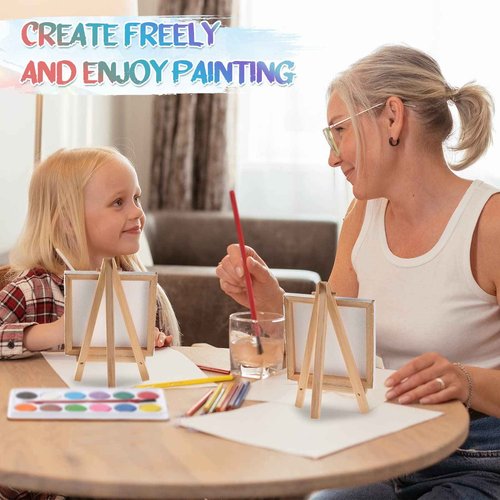 Teling 24 Set Mini Canvas Easel Set 4 x 4 Inch Art Canvases Painting Kit for Kids Birthday Gifts Art Party Supplies Gifts