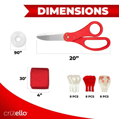 Crutello Ribbon Cutting Ceremony Kit - 21"Giant Scissors with Red Handle, 30ft Sparkle Giant Red Ribbon 4"Wide, 24 Balloons & 90ft Balloon Band for Grand Opening Decorations