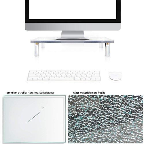 YestBuy 20x7.5 Acrylic Monitor Stand Riser, Clear Computer Stand for Laptop, iMac, Pc, Printer, Desktop Ergonomic,Desk Riser Work from Home Accessories Office Supplies Platform Save Space