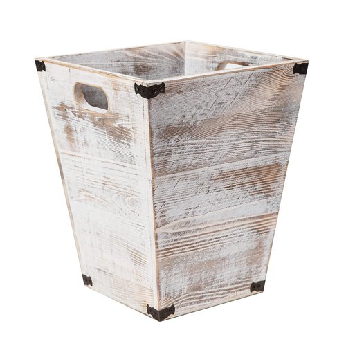 VERGOODR Farmhouse Style Wooden Square Trash Can with Cutout Handles Decorative Metal Wastebaskets for Bedroom,Living Room, Bathroom & Office,Waste Bin Trash bin