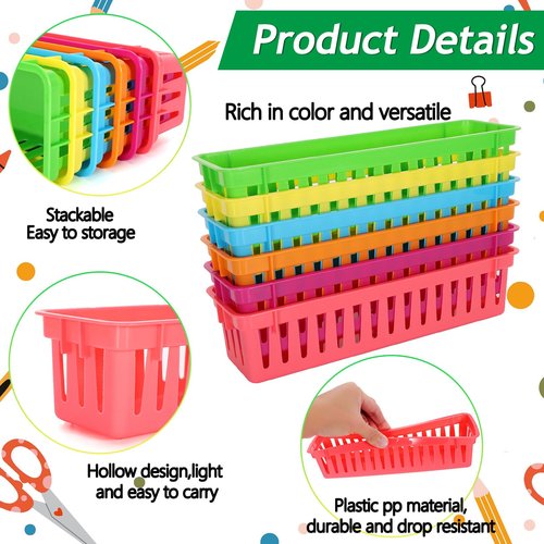 Vyndicca Pencil Organizer Tray - 24 Pack Plastic Classroom Pencil Holder, Small Trays, Colorful Crayon Storage for Classroom & Office, 9.3 L x 2.2 W x 2.4 H