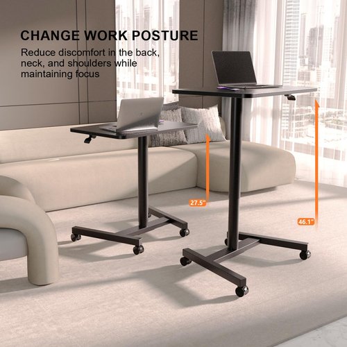 MPETAPT 28-Inch Mobile Standing Desk Adjustable Height, Portable Standing Desk with Lockable Wheels, Rolling Table for Home Office Classroom Hospital (Jet - Black)
