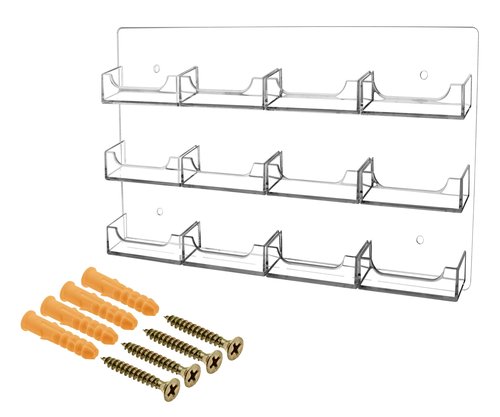 Marketing Holders Wall Business Card Holder with Hanging Hardware for 3.5" x 2" Gift or Appointment Cards Medical Dental Corporate Offices Community Centers 12 Pockets Clear Acrylic One Piece