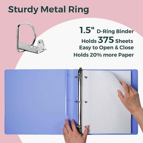 POPRUN 3 D Ring Binder 1.5 Inch, PVC-Free, Holds 375 Sheets of 8.5 x 11 Paper, Extra Durable Organizer with 2 Pockets for School & Office, Heavy-Duty, 4 Pack, Multicolor