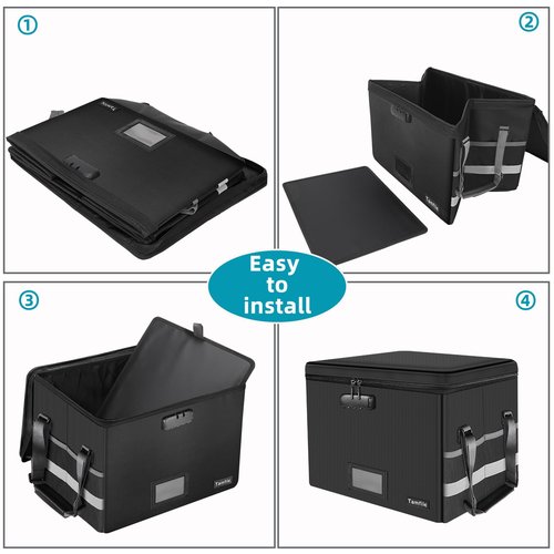Tamfile Fireproof Document Box, Fireproof File Box with Lock, Ease of Assembly, Water Resistant File Storage Organizer for Hanging Letter/Legal Folder, Collapsible Portable Filing Box for Home Office