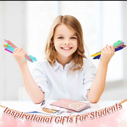 Colarr 200 Pcs/100 Sets Christmas Positive Affirmation Gifts Inspirational Mini Rainbow Notebook with Pen Employee Appreciation Gifts Bulk for Women Men Coworkers School Prizes Office Supplies