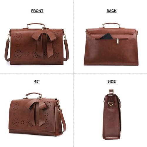 ECOSUSI Women's Briefcase Vegan Leather 15.6 inch Laptop Bag for Work Computer Shoulder Satchel Bag with Detachable Bow, Coffee