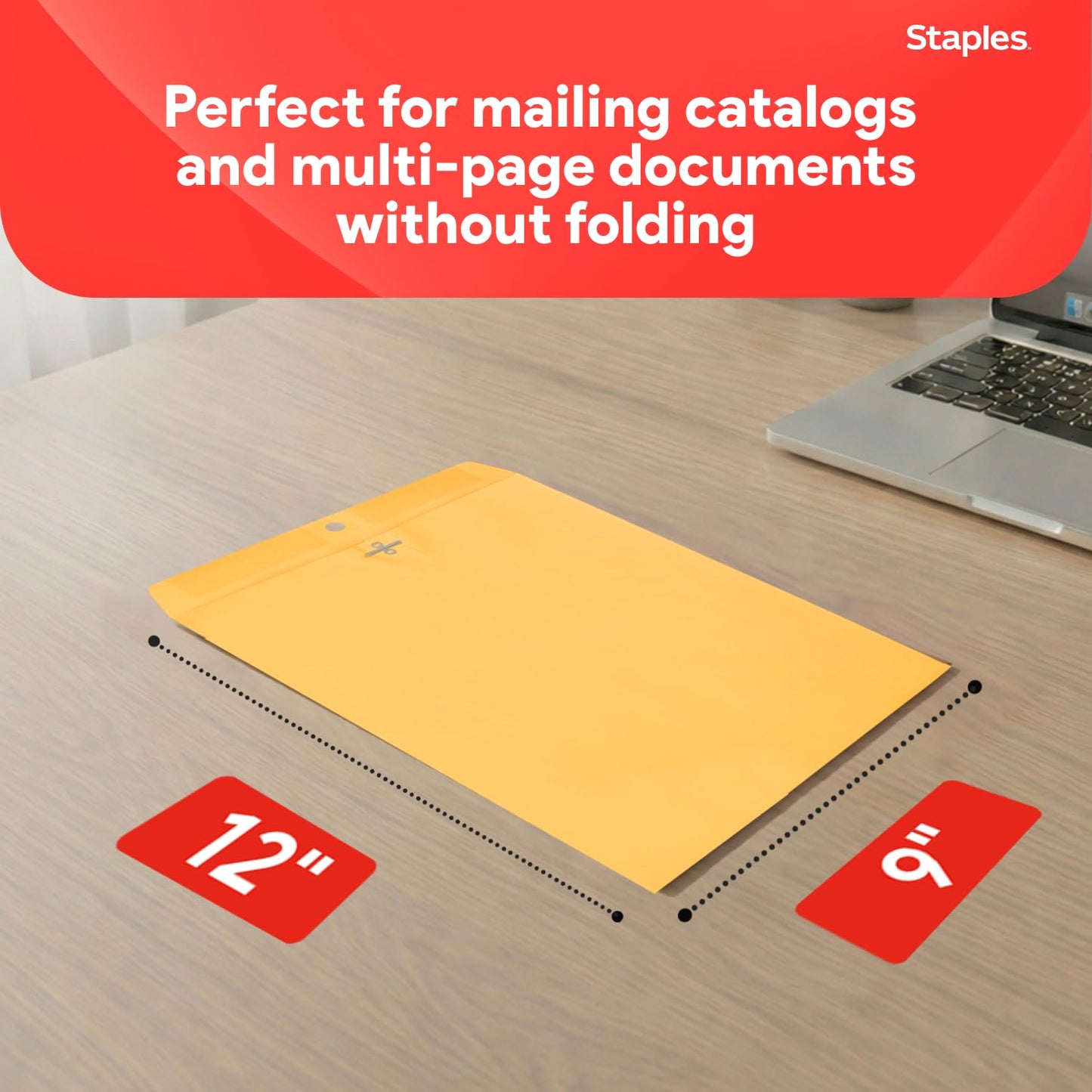 Staples 9 x 12 Kraft Clasp & Moistenable Envelopes, Brown Manila, Heavyweight Document Mailers with Metal Clasp, 100/Box