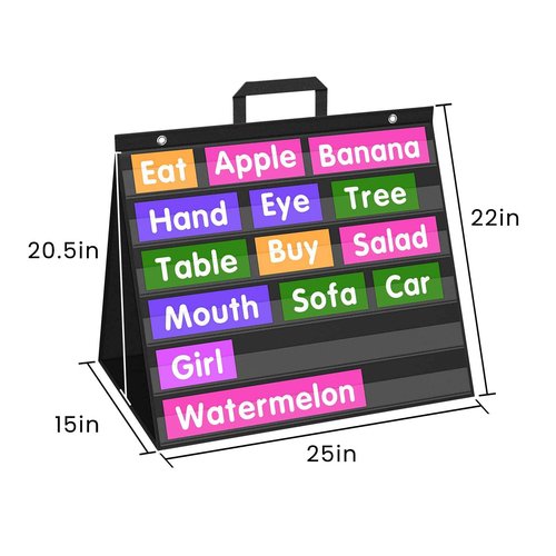 EAMAY Large Standard Pocket Chart for Classroom,Teacher Supplies for Sentence Strip and Card Display,Black Double Sided Table Top Pocket Chart with Hang/Stand/Portable(25Wx22L)