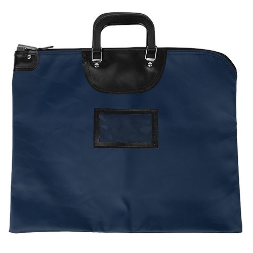 BankSupplies HIPAA Locking Courier Bags with Handles | Navy Blue | 19W x 15H | Durable Laminated Nylon Fabric | Metal Pop Up Lock | For Money, Coins, Currency, Checks & Documents