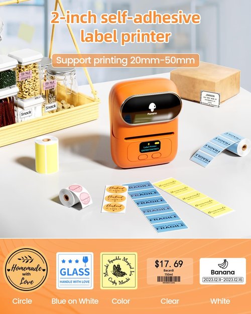 Phomemo M110 Barcode Printer - Wireless Bluetooth Thermal Label Maker for Small Business | Orange