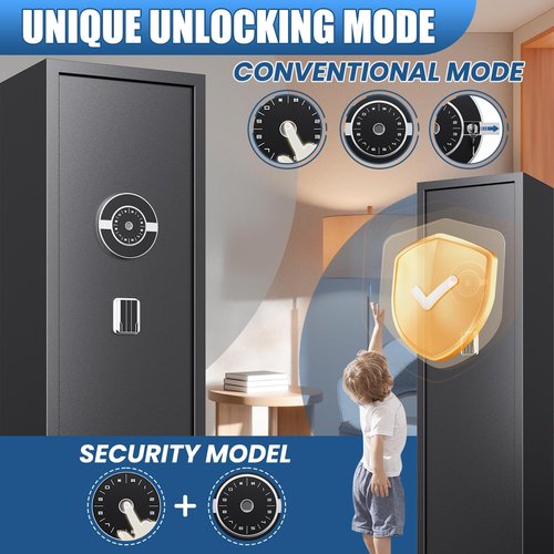 8-12 Gun Safe,Gun Safe for Rifles and Pistols,No Assembly Required,Biometric Fingerprint Large Rifle Safes for Home,Alarm System,Adjustable Rack,Silent Mode