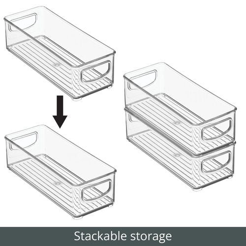 mDesign Small Plastic Office Storage Container Bins with Handles for Organization in Filing Cabinet, Closet Shelf, or Desk Drawers, Organizer for Notes, Pens, Pencils, Ligne Collection, 4 Pack - Clear