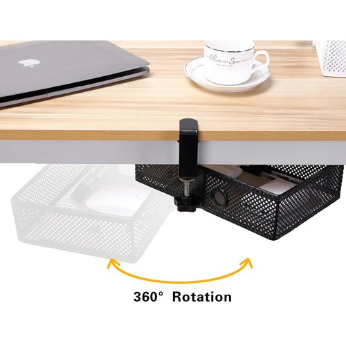 Euyona Mesh Desk Organizer and Clamp-on Swivel Pencil Drawer, Desk Hidden Extra Sturdy C-Clamp Mount System and Easy to Instal, Home Office Art Supply Storage Box (Black)